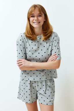 Trendyolmilla Beyaz %100 Pamuklu Puantiyeli ve Kalpli Sortlu Orme Pijama Tak?m? THMSS21PT1485 фото 54