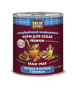 Solid Natura Premium д/соб. Сердце и печень гов 0,24 кг. ж/б ЦБ-00003346