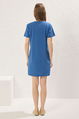 Siyah Shift/Duz Mini K?sa Kol Bisiklet Yaka Orme Elbise TWOSS25EL00162 - Trendyolmilla фото 8