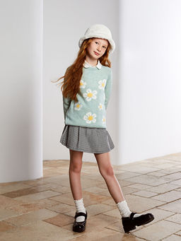 Bisiklet Yaka Desenli Uzun Kollu K?z ?ocuk Triko Kazak - Waikiki фото 3