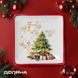 Тарелка керамическая Доляна «Волшебное дерево», керамика, 15×3 см, белая