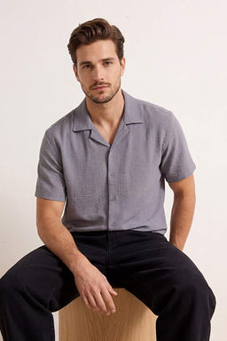 A__k Mavi Oversize Fit Yazl_k K_sa Kollu Keten G_r_n_ml_ G_mlek TMNSS24GO00019 - Trendyolmilla фото 2