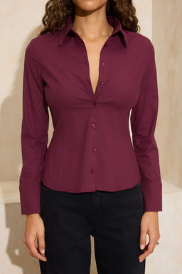 Wardrobe Essentials Siyah Hafif Bele Oturan Pamuklu Dokuma Gomlek TWOAW26GO00022