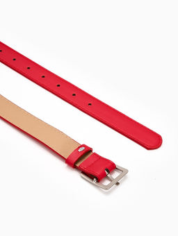 Ремень женский, 110×3 см, квадратная матовая металлическая пряжка, серебристая, красный