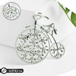 Брошь «Велосипед» ретро, белая в серебре