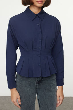 TRENDYOLMILLA Ekru Fitted Bele Oturan Pamuklu Dokuma Gomlek TWOAW24GO00186  фото 8