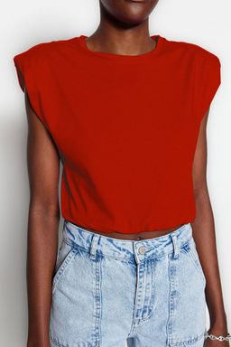 TRENDYOLMILLA Siyah %100 Pamuk Vatkal? Crop Bisiklet Yaka Orme T-Shirt TWOSS21TS0379 фото 16