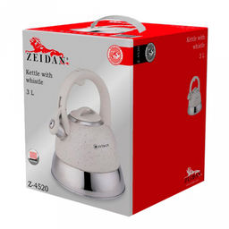 "Zeidan" Чайник из нержавеющей стали 3,0л, со свистком, 3-x слойное капсулированное индукционное дно, внешнее антипригарное цветное покрытие, фиксированная ручка с покрытием "soft-touch", подарочная коробка (Китай) Подходит для всех видов плит, включ