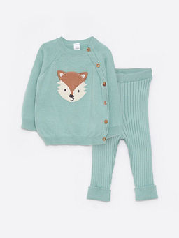 Bisiklet Yaka Uzun Kollu Desenli Erkek Bebek Triko H?rka ve Pantolon 2li Tak?m