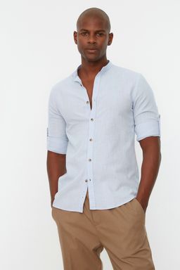 TRENDYOL MAN Koyu Yesil Slim Fit Basic Hakim Yaka Apoletli %100 Pamuklu Keten Gorunumlu Gomlek TMNSS20GO0188 - Trendyolmilla фото 9