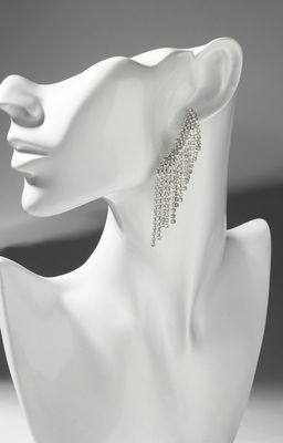 Серьги висячие со стразами Вечное сияние водопад, белые в серебре