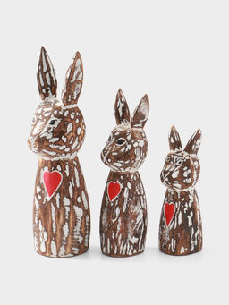 Набор сувенирный Зайцы с сердечком, h=25 см, h=20 см, h=15 см, дерево, коричневый