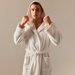 Халат махровый с капюшоном мужской SL HOME: Basic «Блан де Блан», размер M, хлопок 100%, белый