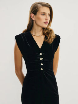 Бархатное платье с драпировкой и пуговицами / Zarina