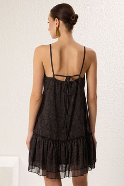 TRENDYOLMILLA Koyu Kahverengi Cicekli Duz Kesim Mini Sifon Astarl? Dokuma Elbise TWOSS25EL00192