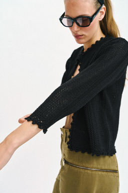 CHAQUETA MANGA CORTA PUNTO PUNTILLA / piedra