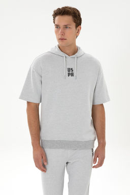 Erkek Comfort Fit Kap__onlu K_sa Kollu Gri Melanj Sweatshirt