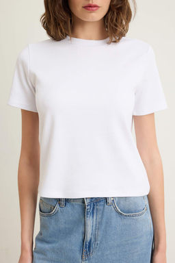 Siyah-Beyaz Kal?n Pamuklu Tok Kumasl? Regular Kesim Orme T-Shirt Orme T-Shirt TWOSS26TS00302 - Trendyolmilla фото 3