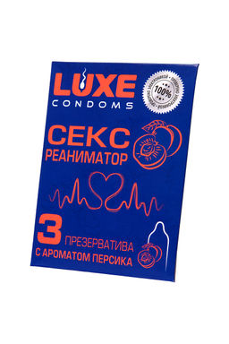 Презервативы Luxe, конверт Сексреаниматор, латекс, персик, 18 см, 5,2 см, 3 шт.