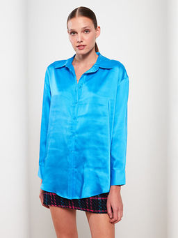 ?nden D??me Kapamal? D?z Uzun Kollu Saten Kad?n G?mlek