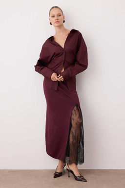 Bordo Dantelli Y?rtmac Detayl? Maxi Triko Etek TWOAW26ET00117