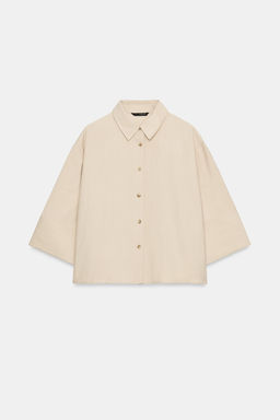 CAMISA CORTA MANGA ANCHA / Beige