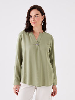 Ka??k Yaka D?z Uzun Kollu Kad?n Bluz