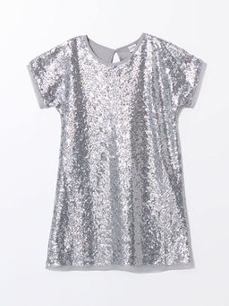 Bisiklet Yaka Pul ??lemeli K?z ?ocuk Elbise