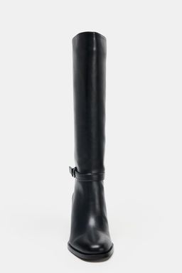 BUCKLE BLOCK HEEL BOOTS