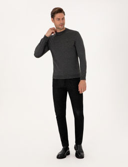 Antrasit Melanj Slim Fit _eyrek Yaka Basic Triko Kazak