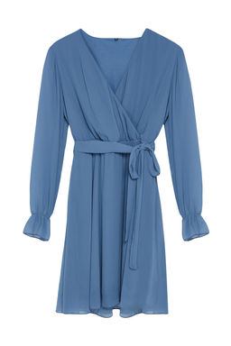 Indigo Kusakl? Duz Mini Kusakl? Kruvaze Dokuma Elbise TWOAW20EL0789