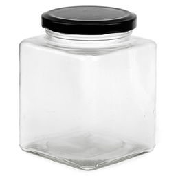 Банка стеклянная с винтовой крышкой Кубик 0,52л, h11см, цветная, металлическая крышка, диаметр горла - 5,8см, основания - 8х8см (Китай)