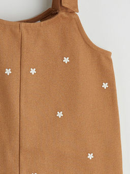 Kare Yaka Nak??l? K?z ?ocuk Gabardin Elbise