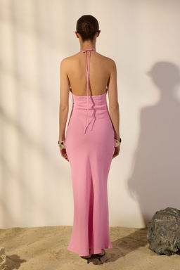 Trendyolmilla Pembe %100 Keten Halter Yaka Midi Elbise TWOSS25EL00603  фото 4