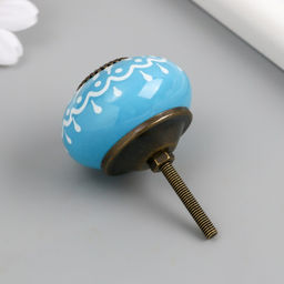 Ручка для шкатулки керамика, металл «Белый узор на голубом», 4.1×4.1×6 см