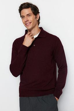 Bordo Slim Fit Y_nl_ Polo Yaka D__meli Smart Triko Kazak TMNAW23KZ00238
