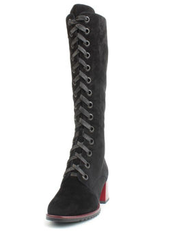 02-KF20025 BLACK Сапоги зимние женские (натуральная замша, байка и натуральный мех) - Фабричный китай фото 6