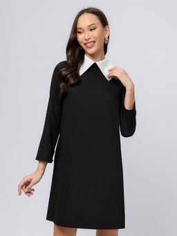 УЦЕНКА. Платье черное длины мини с белыми манжетами и воротником - 1001dress фото 10