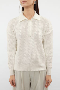 Ekru Genis Kal?p Yumusak Dokulu Triko Kazak TWOAW21KZ2635