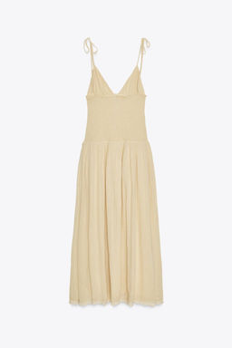 CONTRAST SMOCKED MIDI DRESS - Zara фото 7