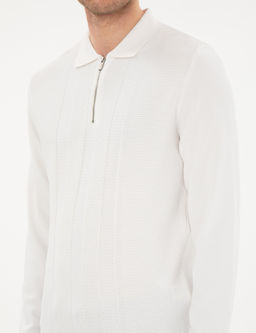 Ekru Regular Fit Fermuarl_ Polo Yaka Triko Kazak - Pierre cardin фото 7