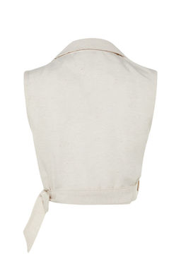 Bej Baglamal? Crop Dokuma Keten Gorunumlu Bluz TWOSS23BZ00550