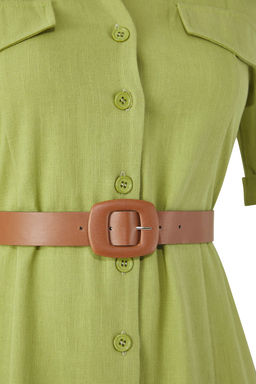 Trendyolmilla Haki Kemerli Keten Kar?s?ml? Cep Detayl? Midi Dokuma Gomlek Elbise TWOSS25EL00704  фото 6