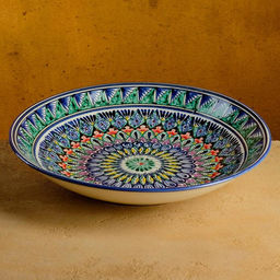 Ляган узбекский Риштанская Керамика «Узоры», d=33 см, глубокий, синий