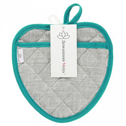 Прихватка с запахом 20х20см "Лен серый", форма "Клубника", рогожка 171г/м2, хлопок 100%, наполнитель - ватин 280г/м2, на пластмассовом подвесе, "Домашняя мода" (Россия)