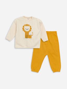 Bisiklet Yaka Uzun Kollu Bask?l? Erkek Bebek Sweatshirt ve E?ofman Alt? 2li Tak?m