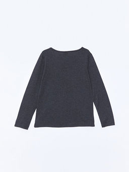 Bisiklet Yaka Bask?l? Uzun Kollu K?z ?ocuk Ti??rt