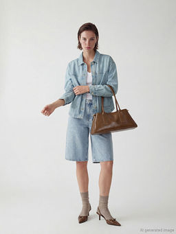 G?mlek Yaka Oversize Kad?n Jean Ceket