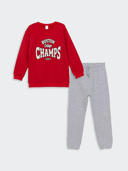 Bisiklet Yaka Uzun Kollu Bask?l? Erkek Bebek Ti??rt ve E?ofman Alt 2li Tak?m