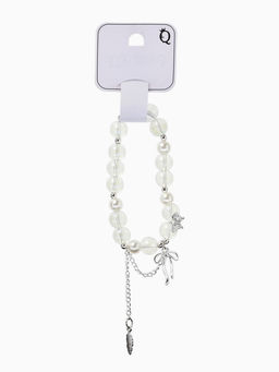 Браслет с подвесками "Сахарный" перо, бант, шар №10/8, цвет белый радужный в серебре